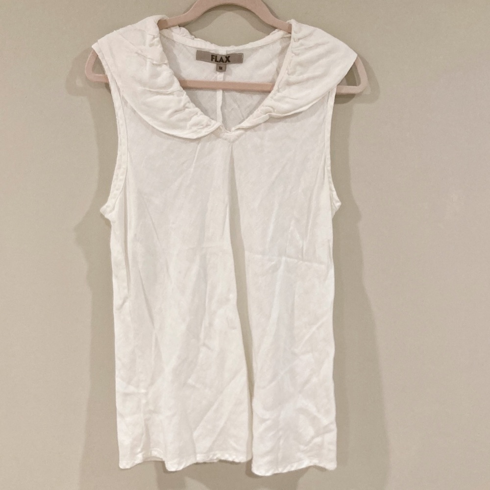 Flax Cream Sleeveless Blouse with Unique Collar